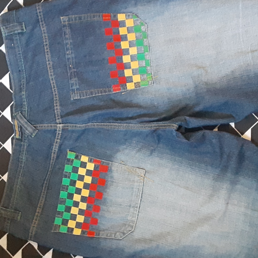 Tool Jean's, colorful checkerboard pockets,  size 44 - Picture 11 of 14